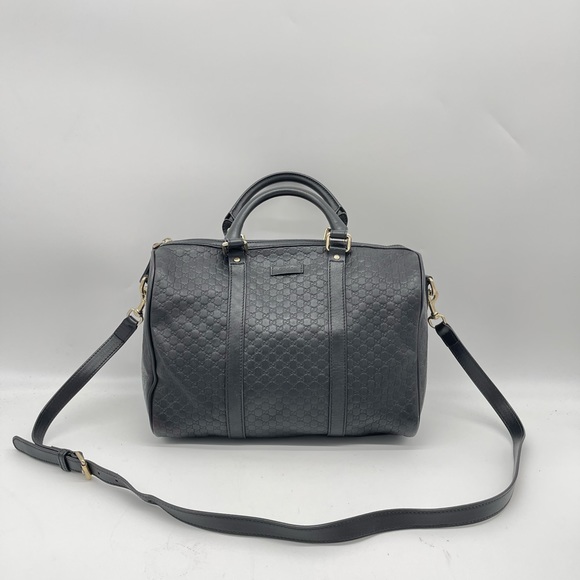 Gucci GG Logo Printed Black Leather Boston Bag Shoulder Bag